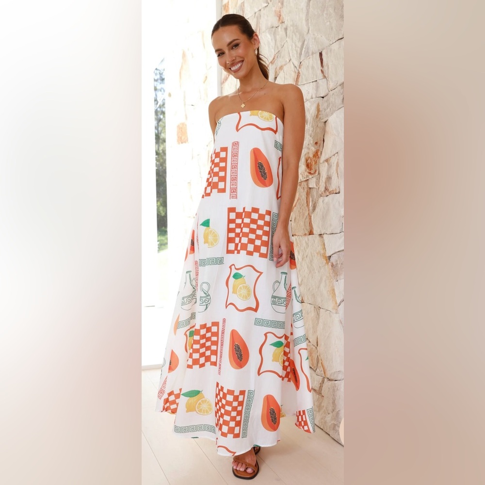 Lemon / papaya print maxi dress Small